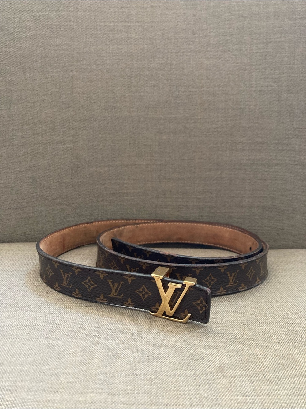 Louis Vuitton Monogram Canvas Belt with Gold LV Buckle
